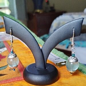 Hand Crafted Fluorite And Neon Apatite Silver Earrings